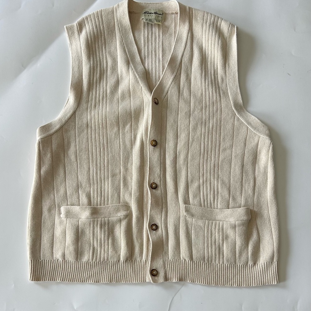 Eddie Bauer Cream V-Neck Sweater Vest